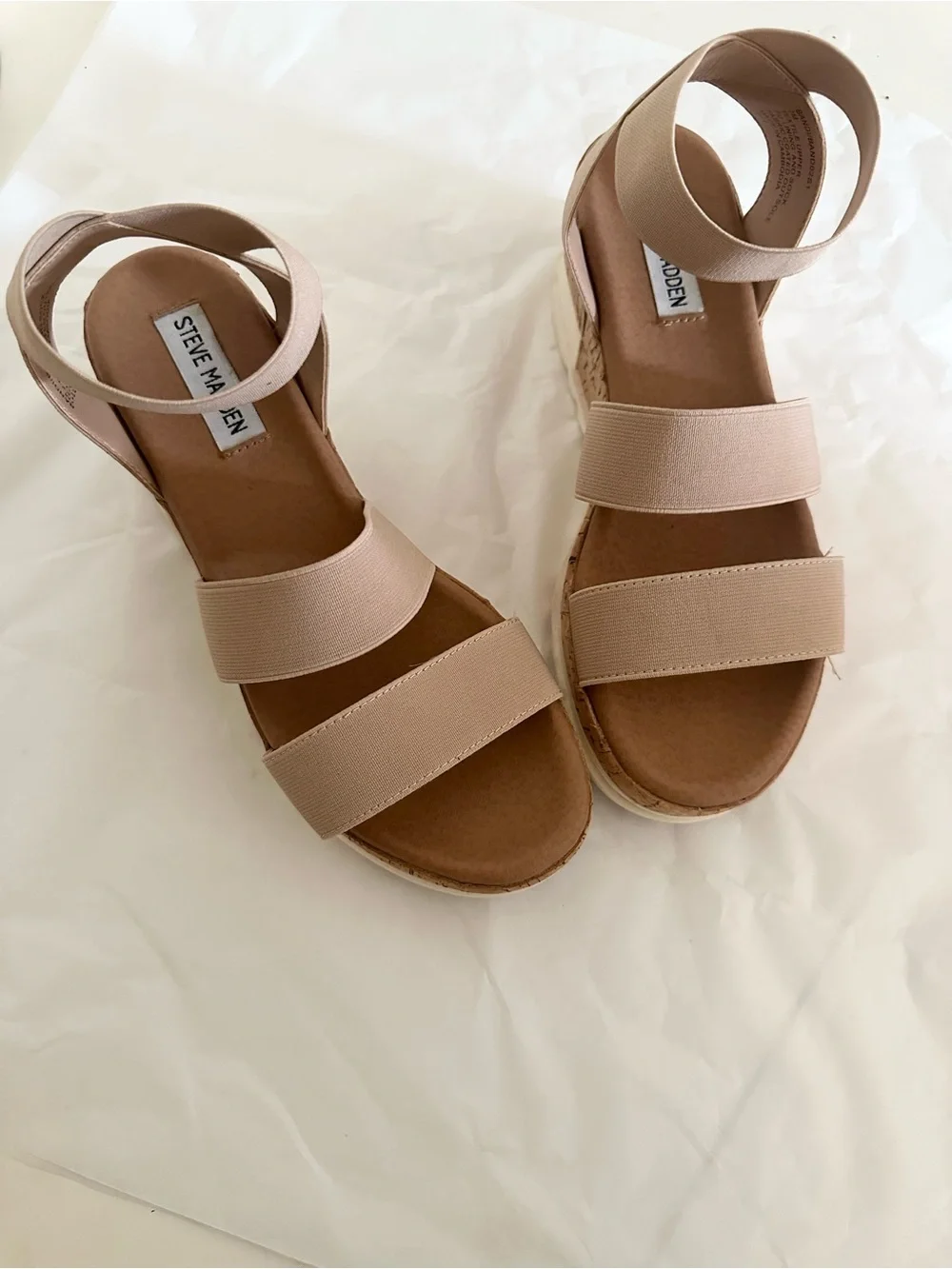 Steve Madden Nude Elastic Strap Espadrille Wedges